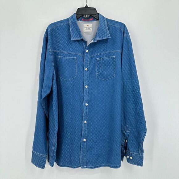 Tommy Bahama Other - Tommy Bahama Jeans Shirt Linen Button Up MensXL Blue Island Modern Fit Polka Dot